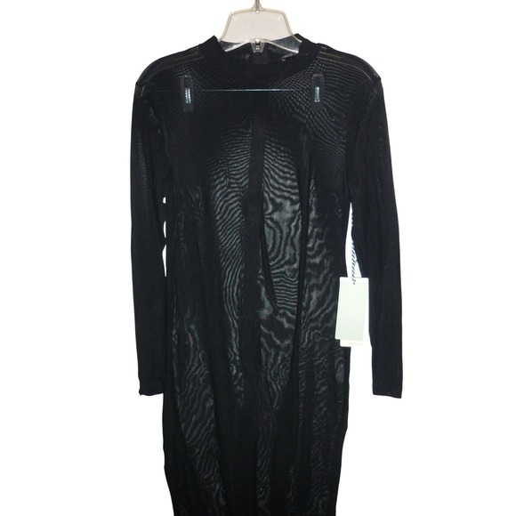Black Sheer Mesh Midi Dress Long Sleeve Mock Neck Bodycon - IRIS LA Size M - Picture 3 of 10